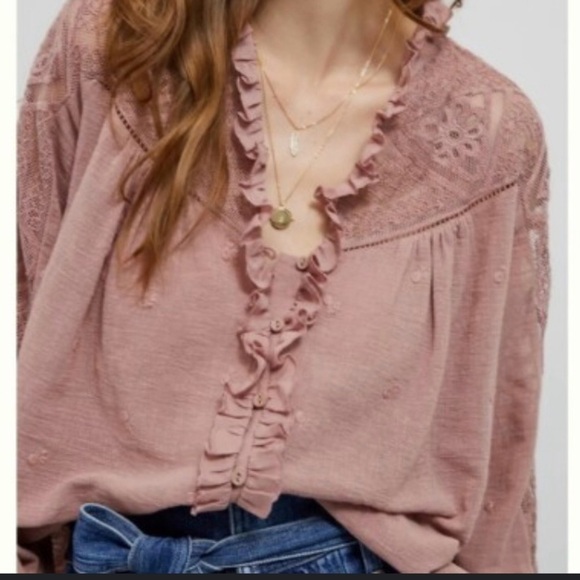 Anthropologie Stephanie Lace Pink Ruffle Lace Blouse Women's 4 Peasant Boho Top - Picture 3 of 13